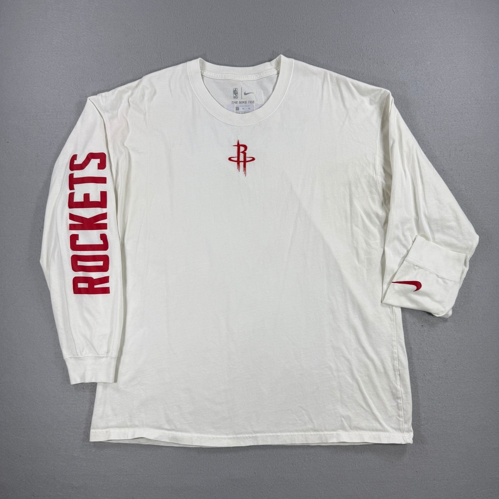Nike Houston Rockets T-Shirt Mens XL White Long Sleeve Graphic NBA Basketball